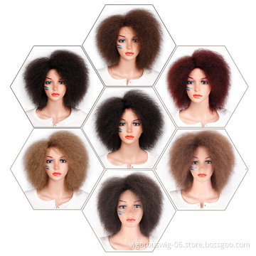 Vigorous Wholesale Top Quality Cheap Heat Resistant Vendor Afro Short Kinky Fluffy Wig For Black Women Synthetic Hair Wigs